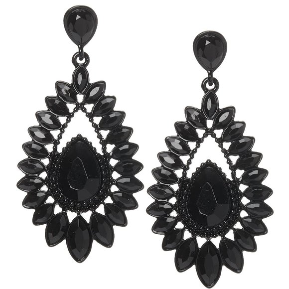 2.5" Black Crystal Teardrop Drop Earrings NEW NWT - Picture 5 of 6
